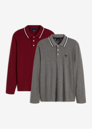 Poloshirt, Langarm (2er Pack) in rot von vorne - bpc bonprix collection