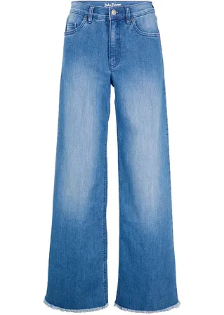 Wide Leg Jeans High Waist, Stretch in blau von vorne - bonprix