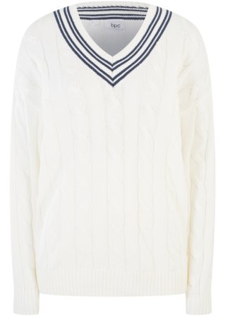 Pullover mit Zopfmuster in weiß von vorne - bpc bonprix collection