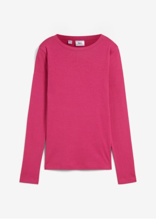 Langarm-Shirt mit halsnahem Ausschnitt in pink von vorne - bpc bonprix collection