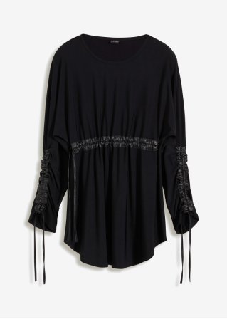 Shirt mit Lederimitat-Piping in schwarz von vorne - BODYFLIRT