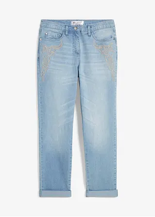 Jeans mit floraler Stickerei in blau von vorne - bpc selection