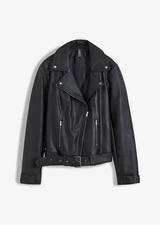 Oversize Biker-Jacke in schwarz von vorne - bonprix