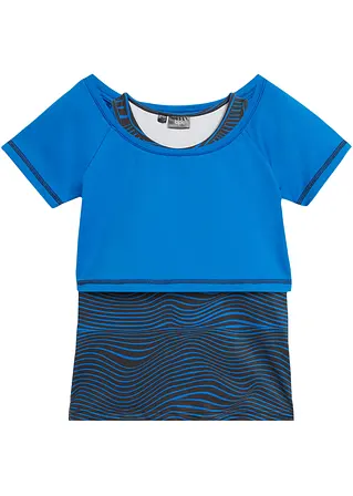 Mädchen Sport 2 in 1 Shirt + Sport Top (2tgl. –Set) in blau von vorne - bpc bonprix collection