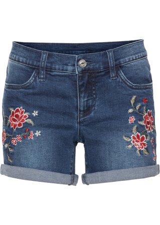 Jeans-Shorts mit Stickerei in blau von vorne - BODYFLIRT