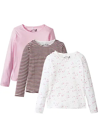 Mädchen Langarmshirt (3er Pack) aus Bio-Baumwolle in rosa von vorne - bpc bonprix collection