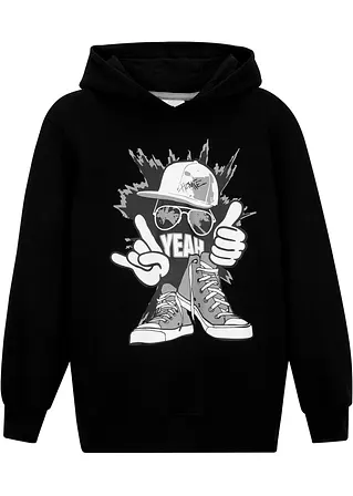 Hoodie aus weichem Baumwoll-Mix in schwarz von vorne - bonprix