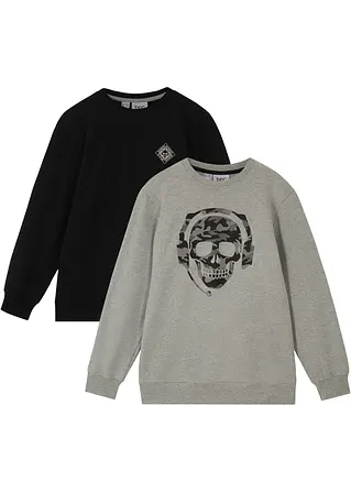 Sweatshirt aus weichem Baumwoll-Mix (2er Pack) in schwarz von vorne - bonprix
