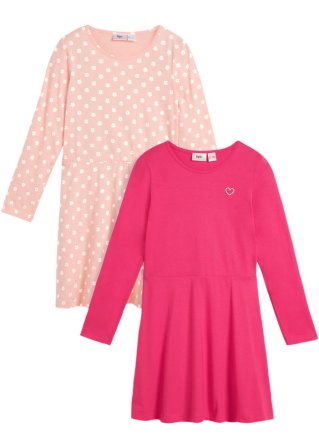 Mädchen Langarm-Jerseykleid  aus Bio Baumwolle (2er Pack) in pink von vorne - bpc bonprix collection