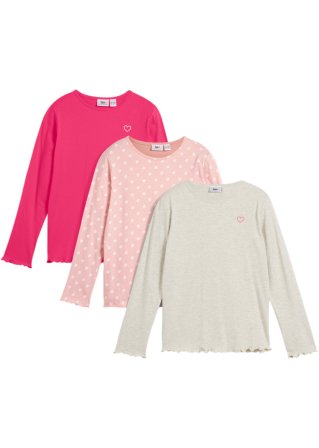 Mädchen Langarmshirt aus Bio Baumwolle (3er Pack) in pink von vorne - bpc bonprix collection