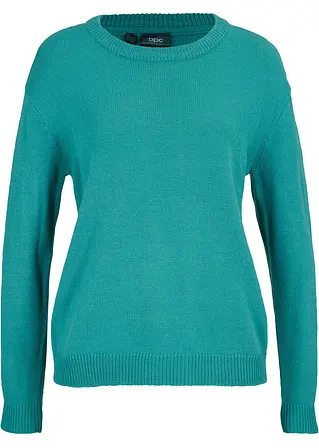 Strick-Pullover mit Rundhals-Ausschnitt in petrol von vorne - bonprix