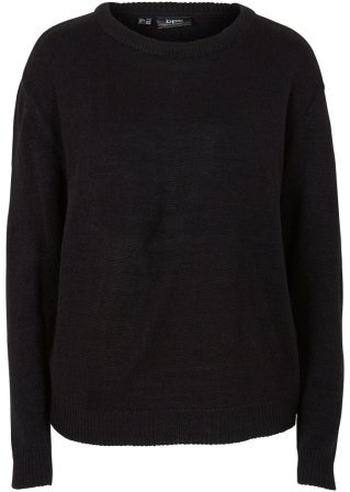 Strick-Pullover mit Rundhals-Ausschnitt in schwarz von vorne - bpc bonprix collection