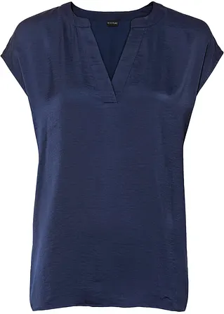 Satin-Bluse mit überschnittenen Ärmeln in blau von vorne - bonprix
