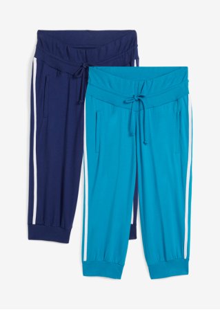 Jogginghose aus Baumwolle (2er Pack), Capri-Länge in blau von vorne - bpc bonprix collection