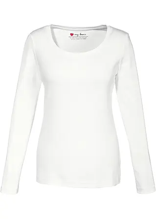 Baumwoll-Langarmshirt mit Rundhalsausschnitt in weiß - bonprix