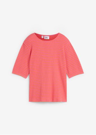 Gestreiftes Halbarmshirt aus strukturiertem Jersey in pink von vorne - bpc bonprix collection