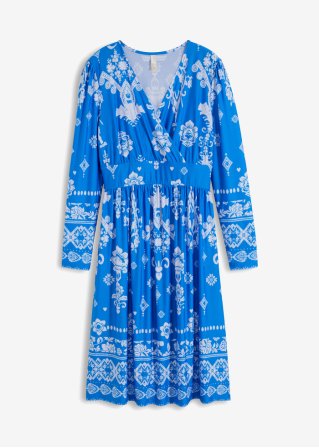 Kleid mit Ornamenten in blau von vorne - BODYFLIRT boutique