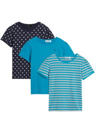 Mädchen Mädchen T-Shirt mit Bio Baumwolle (3er Pack) in blau von vorne - bpc bonprix collection