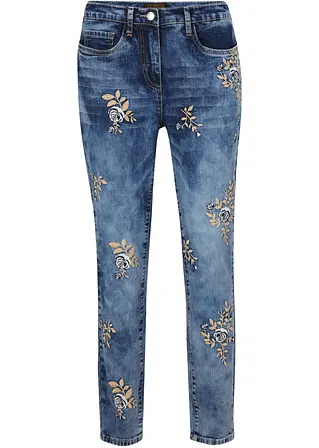 Slim Jeans Mid Waist, cropped in blau von vorne - bonprix