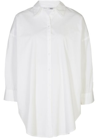 Oversize Bluse aus Baumwolle mit 3/4 Arm in weiß von vorne - bpc bonprix collection
