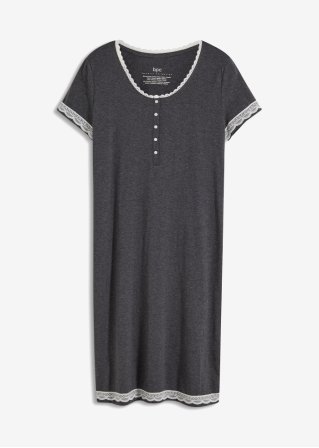 Nachtkleid mit  Knopfleiste und Spitze in grau von vorne - bpc bonprix collection