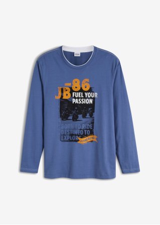 Langarmshirt aus Bio-Baumwolle in blau von vorne - John Baner JEANSWEAR