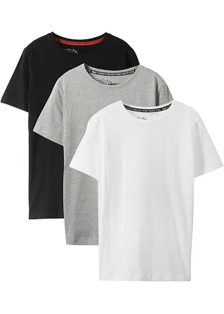 Jungen Basic T-Shirt aus  Bio-Baumwolle (3er Pack) in schwarz von vorne - bonprix