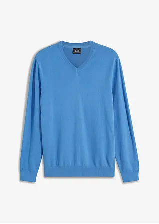 Feinstrickpullover mit V-Ausschnitt in blau von vorne - bonprix