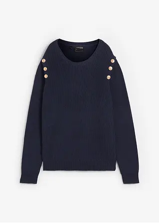 Pullover mit Knöpfen in blau von vorne - bpc selection