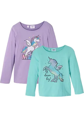 Langarmshirt (2er Pack) aus reiner Bio-Baumwolle in lila von vorne - bonprix