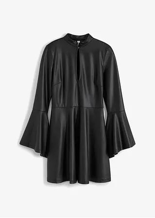 Kleid in Ledroptik in schwarz von vorne - BODYFLIRT boutique