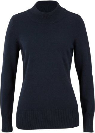 Basic Pullover mit Stehkragen mit recycelter Baumwolle in blau von vorne - bpc bonprix collection