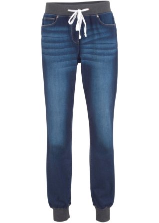 Boyfriend-Stretch-Jeans mit Bequembund in blau von vorne - bpc bonprix collection