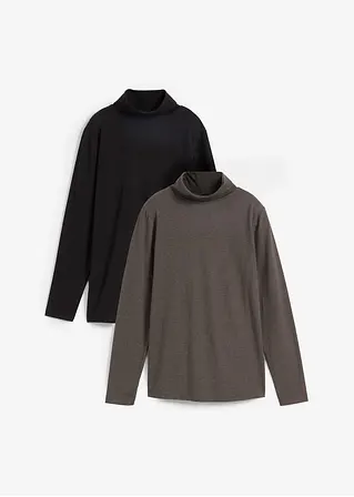 Langarmshirt mit Rollkragen (2er Pack) in schwarz von vorne - bonprix