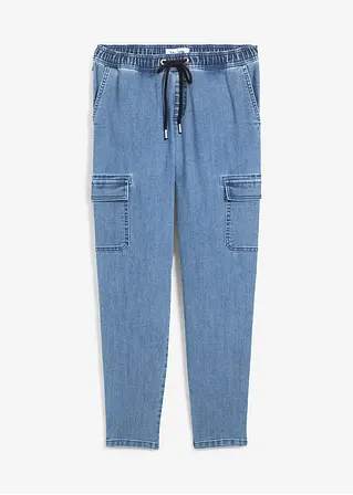 Cargo Jeans Mid Waist, croppped in blau von vorne - John Baner JEANSWEAR