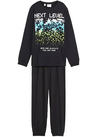 Jungen Pyjama  (2-tlg. Set) in schwarz von vorne - bonprix