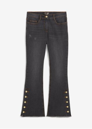 7/8-Bootcut-Jeans mit Zierknöpfen in schwarz von vorne - bpc selection