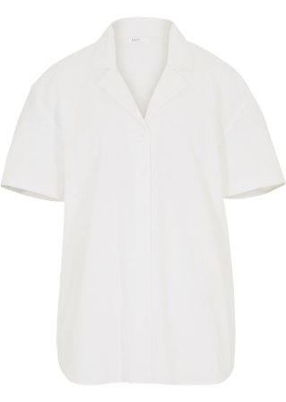 Lockere Oversize-Bluse mit Leinen, kurzarm in weiß von vorne - bpc bonprix collection