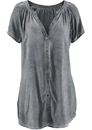 Cold-dyed-Bluse aus Bio-Baumwolle, Kurzarm in grau von vorne - bonprix