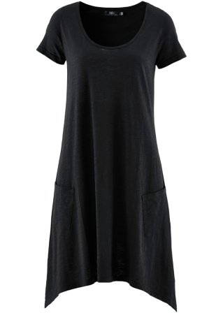 Kurzes Baumwoll-Shirtkleid aus Flammgarn in schwarz von vorne - bpc bonprix collection