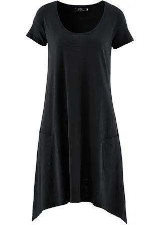 Kurzes Baumwoll-Shirtkleid aus Flammgarn in schwarz von vorne - bonprix