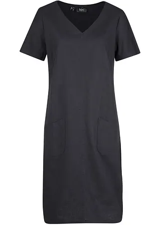 Minikleid mit Leinen in schwarz von vorne - bonprix