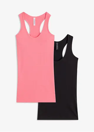 2er-Pack Ripp-Tanktop in pink von vorne - bonprix