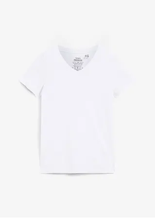Essential T-Shirt mit V-Ausschnitt aus Bio-Baumwolle, seamless in weiß von vorne - bonprix