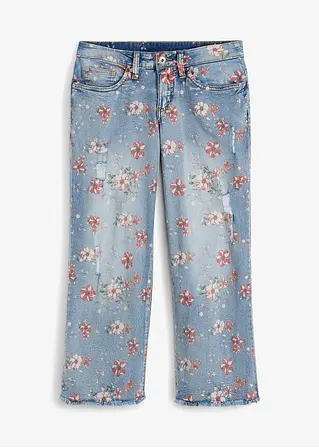 Culotte-Jeans mit Blumenprint in blau von vorne - RAINBOW