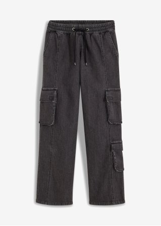 Cargo-Jeans in weiter Form in schwarz von vorne - RAINBOW