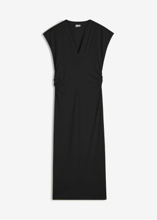 Kleid mit Raffung in schwarz von vorne - BODYFLIRT