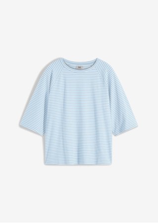 Gestreiftes T-Shirt mit Raglan-Ärmeln, hochgeschlossen in blau von vorne - bpc bonprix collection