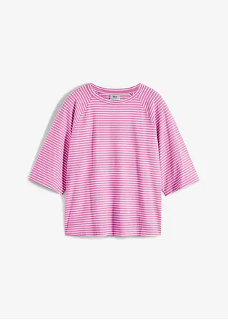 Gestreiftes T-Shirt mit Raglan-Ärmeln, hochgeschlossen in rosa von vorne - bonprix