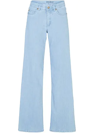 Wide Leg Jeans Mid Waist, Stretch in blau von vorne - bonprix